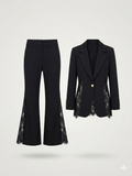 Sheer Lace-Inset Flare Pantsuit Set