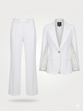 Split-Sleeve Lace-Insert Tailored Pantsuit Set