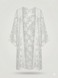 Embroidered Floral Tulle Mesh Kimono Cardigan
