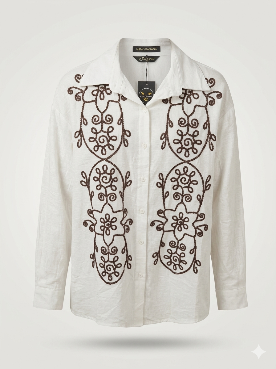 Contrast Soutache Embroidered Scroll Blouse