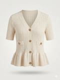 Pointelle Knit Peplum Cardigan with Jewel Buttons